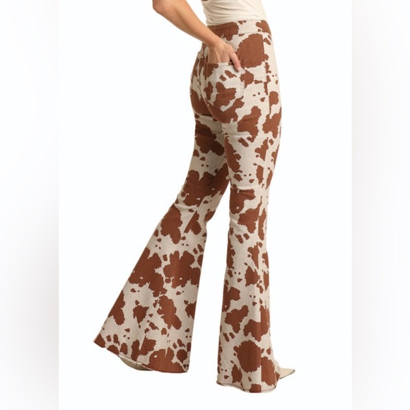 Rock & Roll Denim Cow Print Bell Bottom Jeans 27x34 Western Flare Pants - Picture 5 of 8